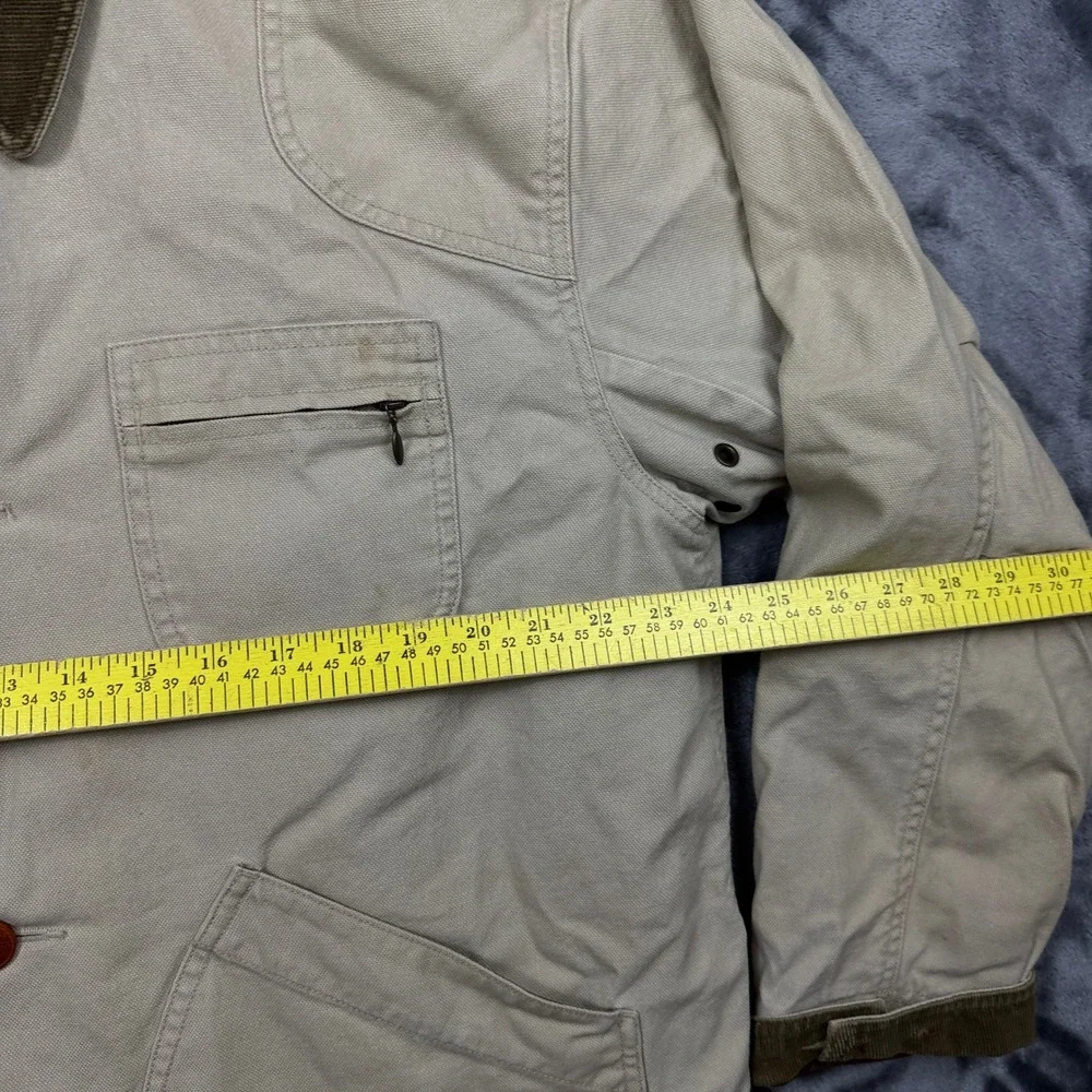LL Bean Field Coat Mens L Tan Good Flannel Lined Canvas Corduroy Barn Jacket